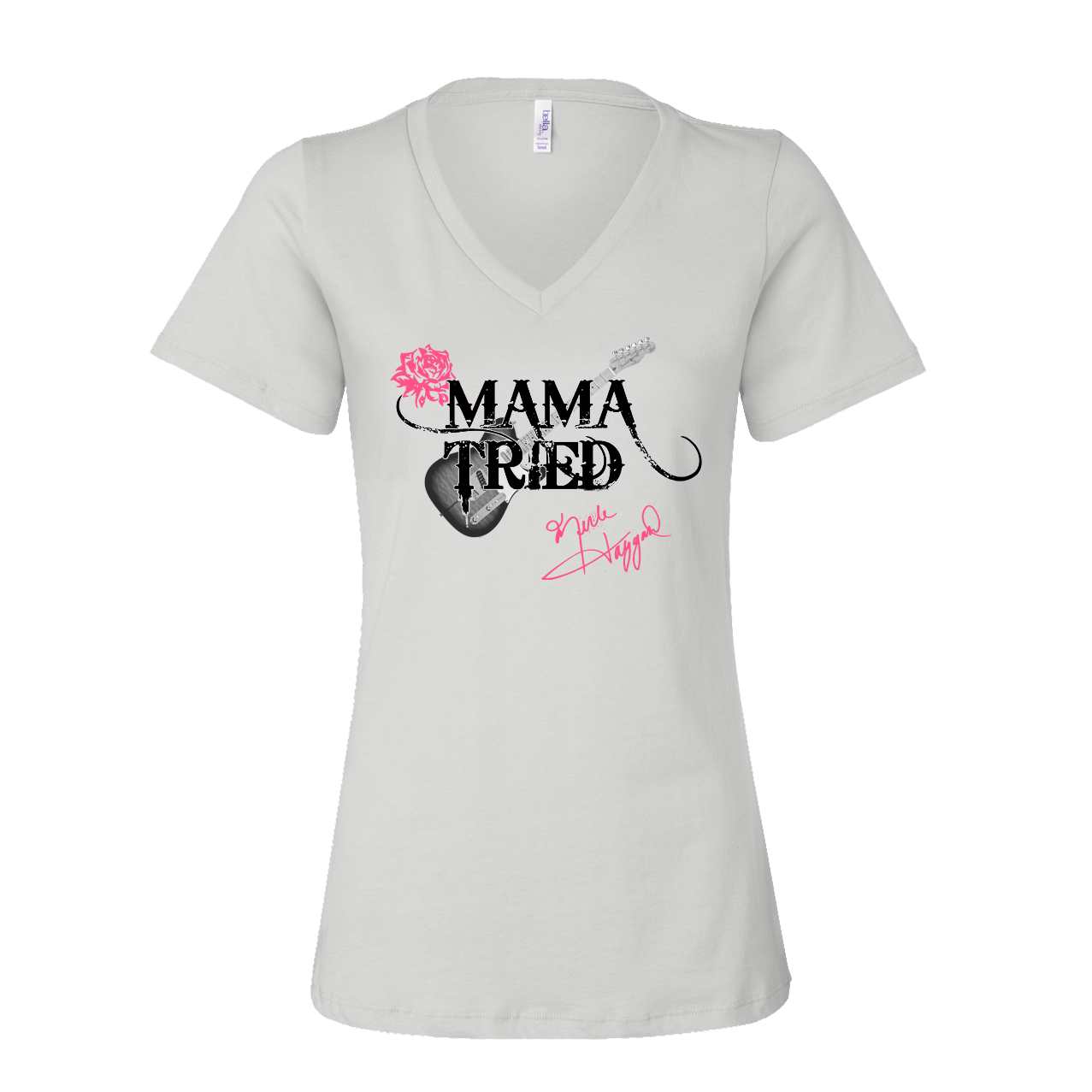 Merle Haggard Ladies Mama Tried White V-Neck